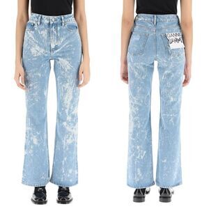 Ganni Betzy Blue Jeans Bleached Wide Leg High Waist Flare Size 24